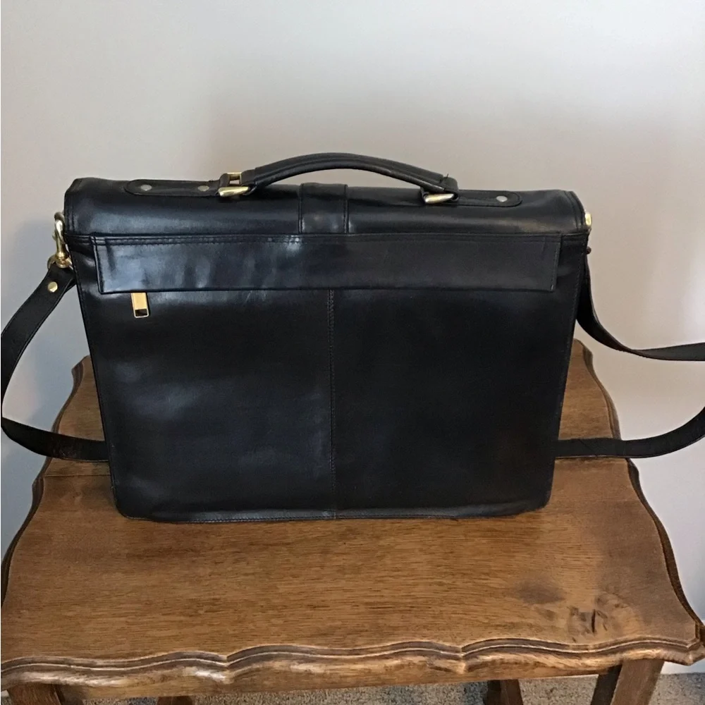 Large Black Leather Unisex Briefcase